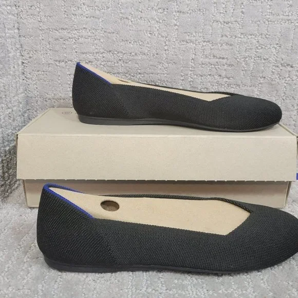ROTHY’S Women's Size 8.5, 10.5 Black Solid Classic Round Toe Slip On Flat - Picture 2 of 12